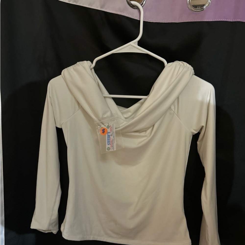 Cream Long Sleeve Draped Neck Sweatshirt